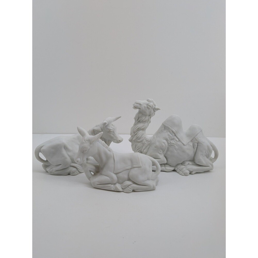 HOMCO Vintage White Bisque Nativity Animals Donkey Ox Camel Made in Taiwan 5621